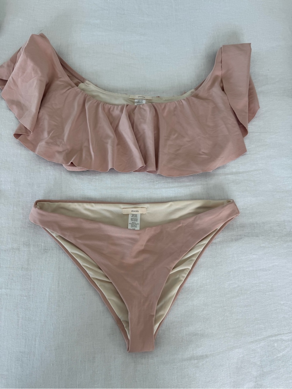 Eberjey Dusty Pink Ruffle Bandeau Bikini Set